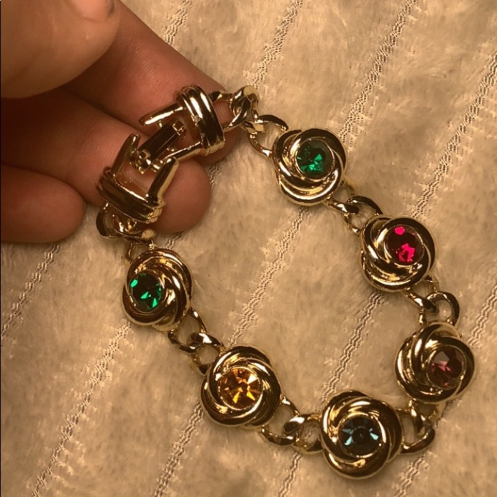 Unisex gold bracelet with carved colored diamonds - Picture 3 of 7